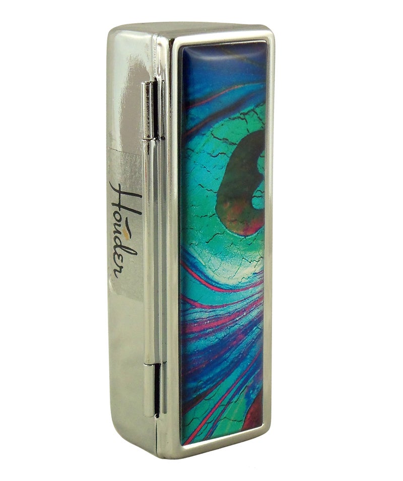 Houder Designer Lipstick Case with Mirror for Purse - Decorative Lipstick Holder with Gift Box - Velvet Lined - Protect Your Lipsticks in Style (Peacock Feather) - Image 3