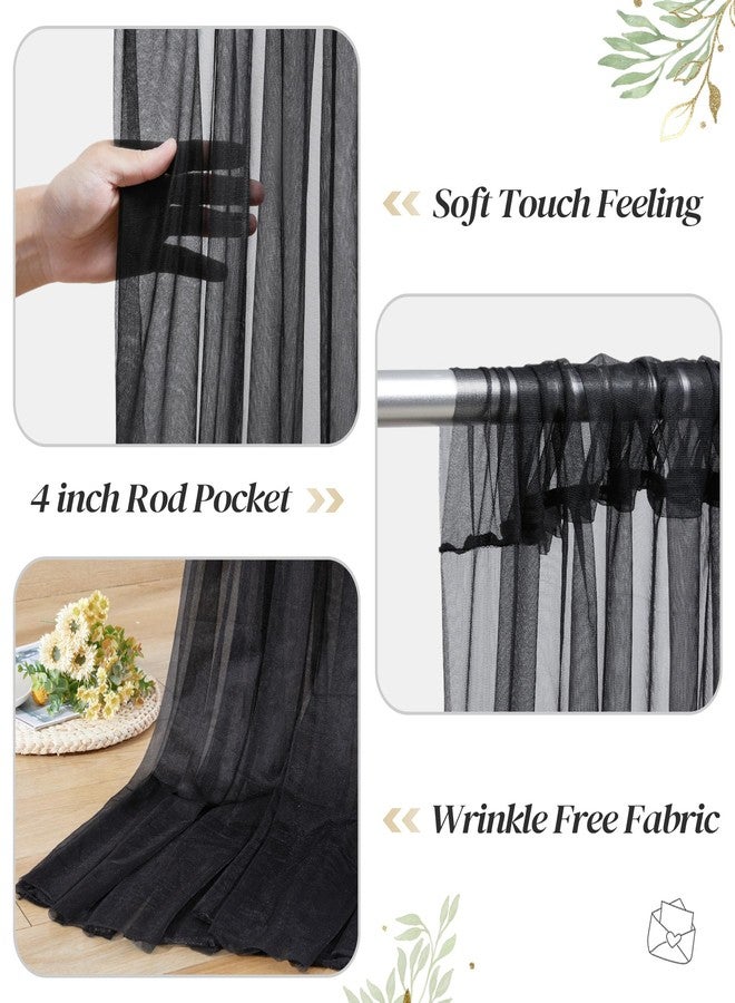 Shillance 10ft x 10ft Black Backdrop Curtain Panels with Lights String for Parties, Sheer Tulle Wedding Backdrop Drapes for Baby Shower Birthday Party Home Decorations - Image 5