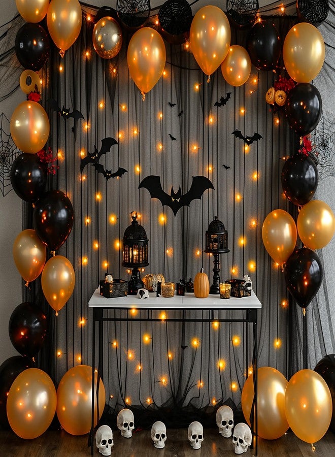 Shillance 10ft x 10ft Black Backdrop Curtain Panels with Lights String for Parties, Sheer Tulle Wedding Backdrop Drapes for Baby Shower Birthday Party Home Decorations - Image 4