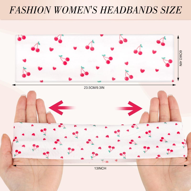 obeoby Floral Stripe Headbands for Daily Outfit Gatherings, Cherry Hairbands for Teen Girls Non Slip Cotton Fashion Hair Bands - Image 2