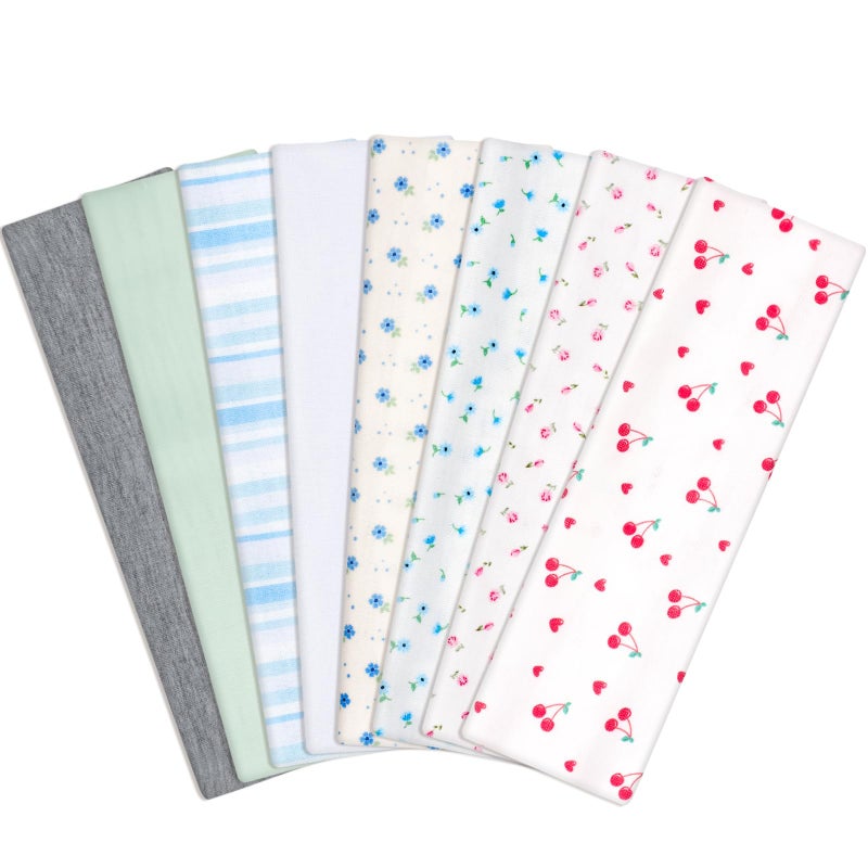 obeoby Floral Stripe Headbands for Daily Outfit Gatherings, Cherry Hairbands for Teen Girls Non Slip Cotton Fashion Hair Bands - Image 1