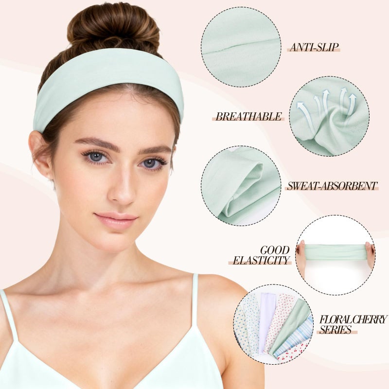 obeoby Floral Stripe Headbands for Daily Outfit Gatherings, Cherry Hairbands for Teen Girls Non Slip Cotton Fashion Hair Bands - Image 5