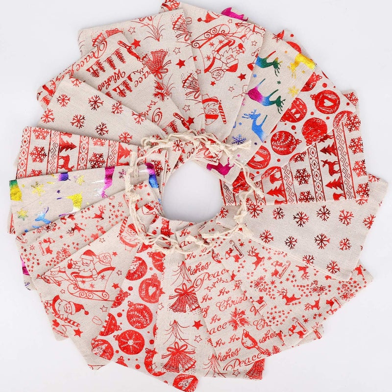 Konsait 16Pack Metallic Christmas Drawstring Bags  Burlap Bronzing Candy  Treat Bags for Birthday Christmas Party Favors - Image 3