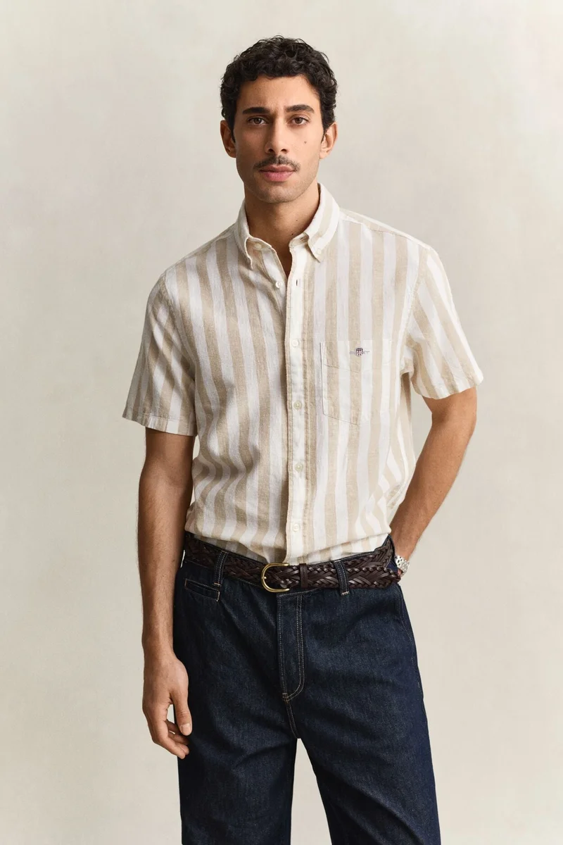 GANT Regular Cotton Linen Stripe Short SleeveShirt