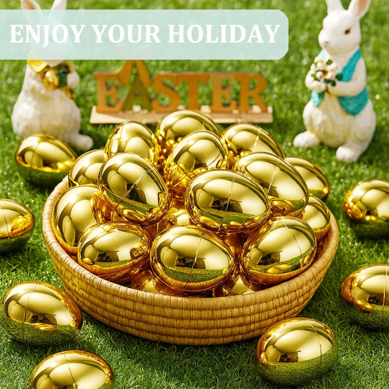 Celmuron Golden Easter Eggs 30 Pack, 2.36'' Fillable Plastic Eggs for Easter Egg Hunt, Basket Stuffers, Party Favors & Holiday Decorations - Image 2