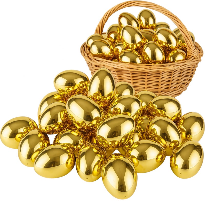 Celmuron Golden Easter Eggs 30 Pack, 2.36'' Fillable Plastic Eggs for Easter Egg Hunt, Basket Stuffers, Party Favors & Holiday Decorations - Image 1