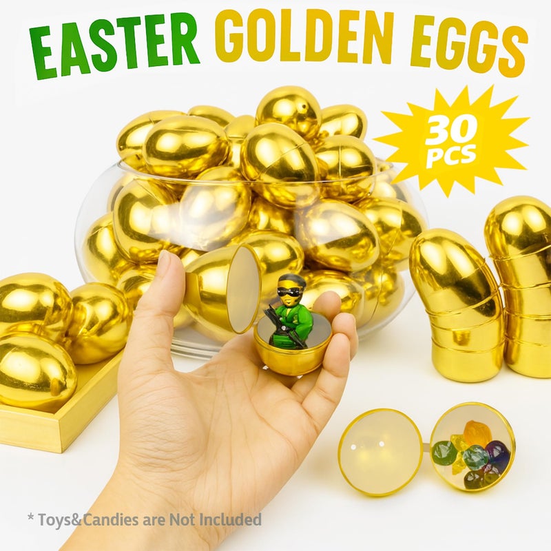 Celmuron Golden Easter Eggs 30 Pack, 2.36'' Fillable Plastic Eggs for Easter Egg Hunt, Basket Stuffers, Party Favors & Holiday Decorations - Image 4