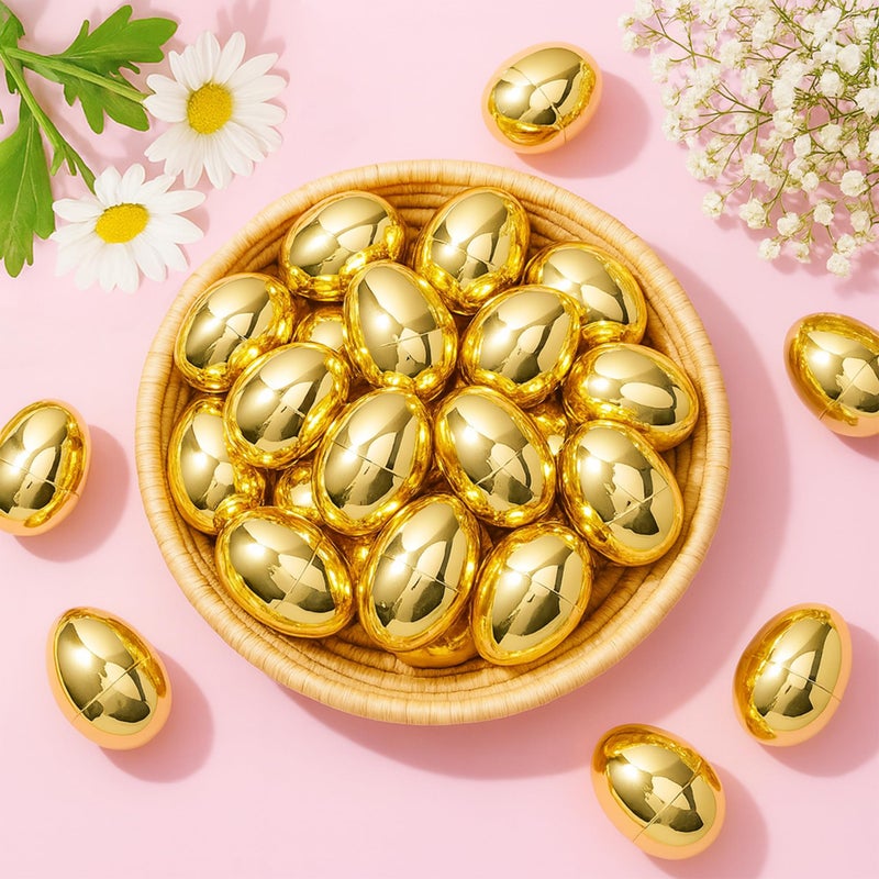 Celmuron Golden Easter Eggs 30 Pack, 2.36'' Fillable Plastic Eggs for Easter Egg Hunt, Basket Stuffers, Party Favors & Holiday Decorations - Image 3