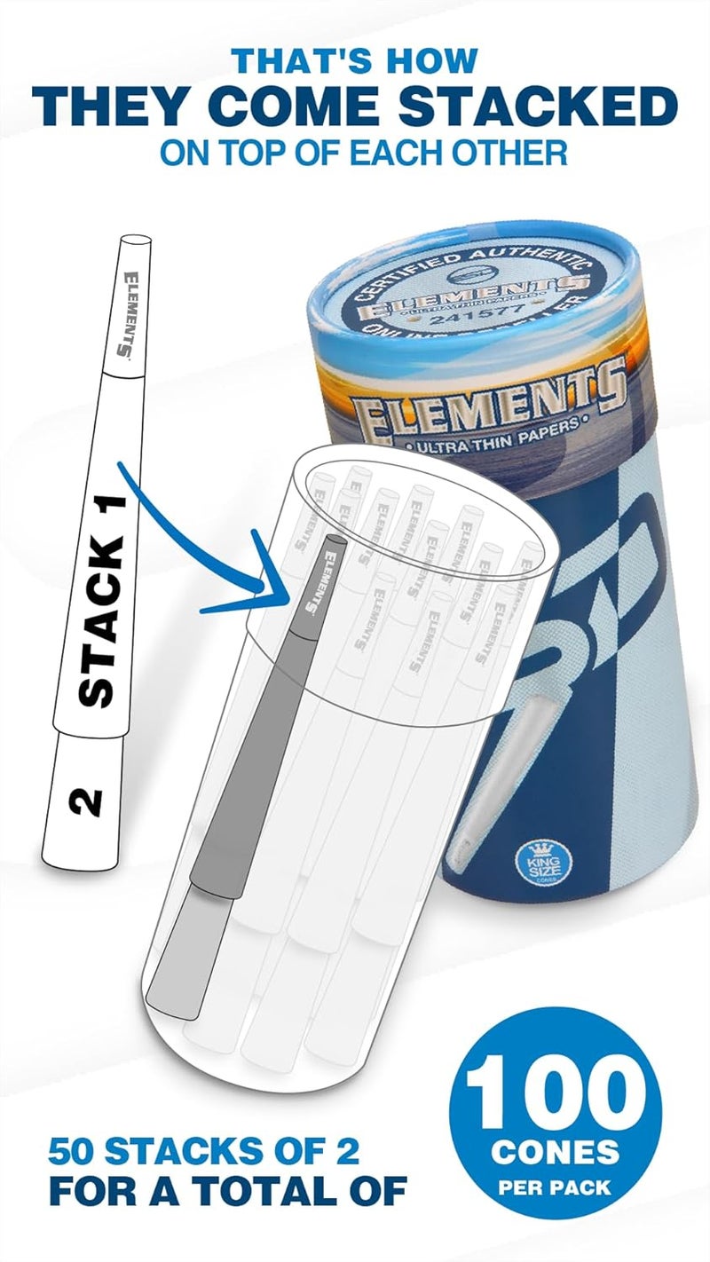 Raw Elements Ultra Thin Rolling Paper Cones King Size | 100 Pack | Pre Rolled with Tips and Packing Tubes Included - Image 2