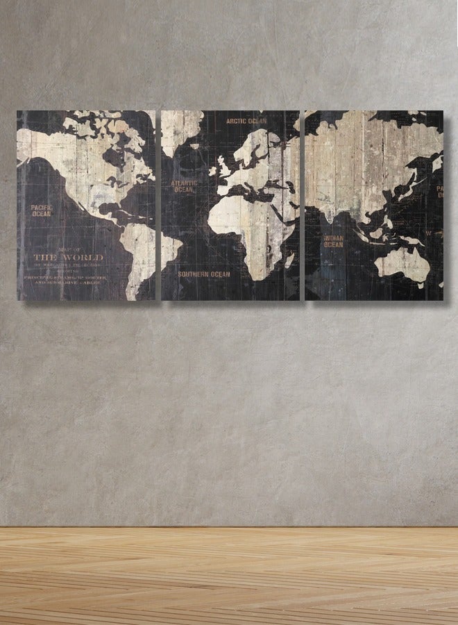 Marktna Set Of 3 Framed Canvas Wall Arts Stretched Over Wooden Frame with world map a Design - Image 1