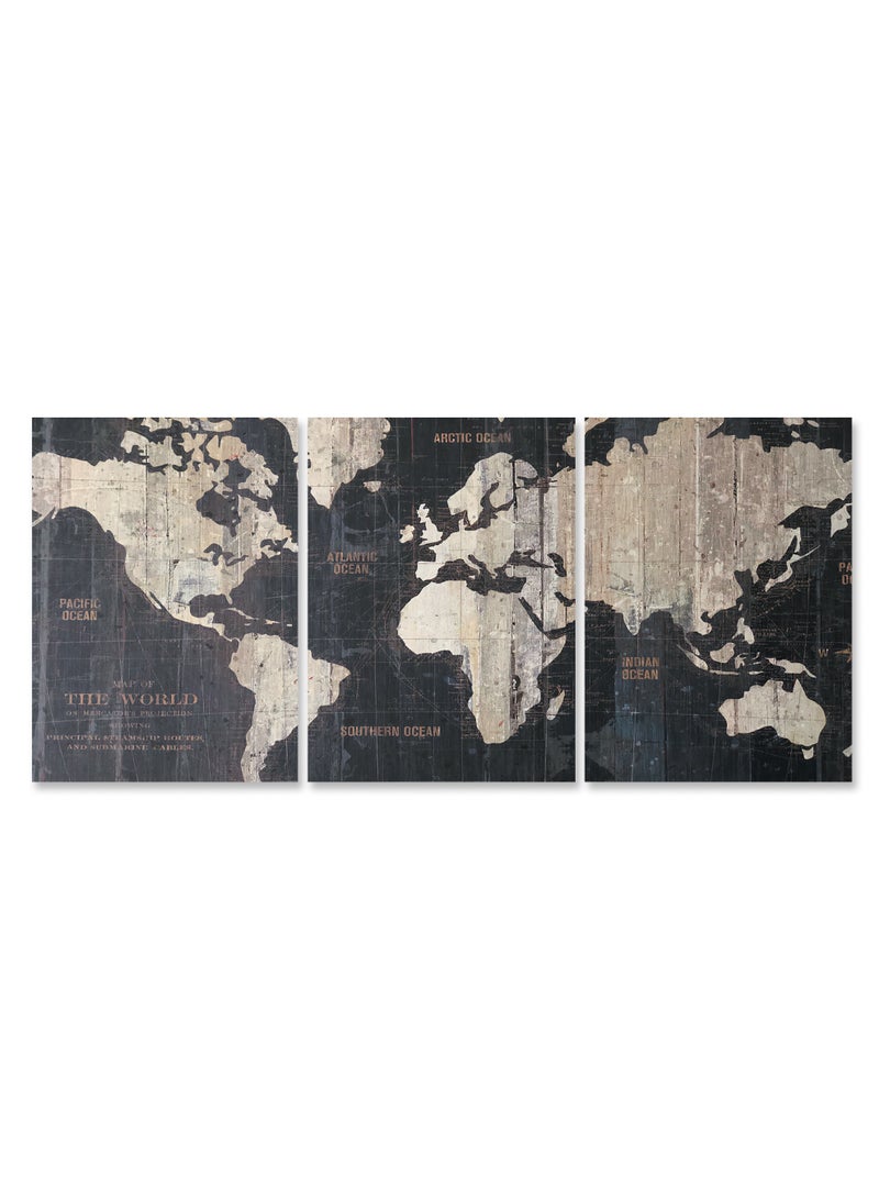 Marktna Set Of 3 Framed Canvas Wall Arts Stretched Over Wooden Frame with world map a Design - Image 2