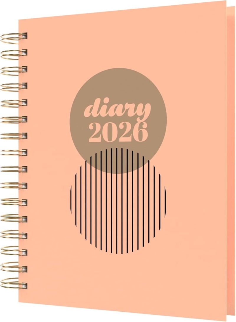Collins - Scandi - 2026 12 Month Calendar Year Planner, Day-To-Page with 1/2 Hourly Appointments Diary, A5 Wiro Bound Hard Cover - Peach (E-PW51.51-26) - Image 1
