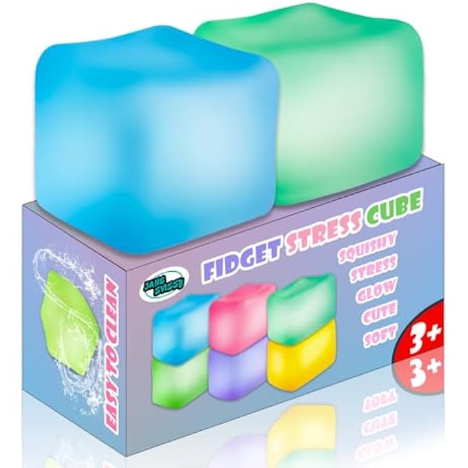 JANESVISSY 2Pcs Stress Cube Glow in The Dark Toys,Sensory Squeeze Toy with Super Solid Squishy,Fidget Squishy Toys for Kids and Adults,Ice Cube Toys,High Density Squeeze Balls(Translucent Green + Blue) - Image 1