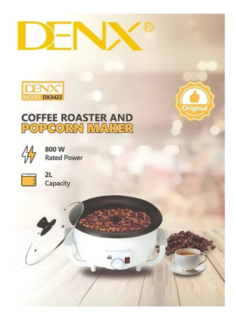 Dinex Electric coffee roaster and popcorn maker, 800W, 2L capacity, with a transparent glass lid and temperature control. Ideal for home use: roasting coffee beans, easily making popcorn and nuts. - Image 4
