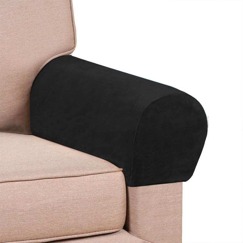 Chaexii Soft Sofa Armrest Covers, Skin-Friendly Stretch Polyester Armrest Covers, Comfortable Scratch Resistant Sofa Armrest Cover for Square Armrest/Curved Armrest/Reclining Armrest, One Pair (Black) - Image 1