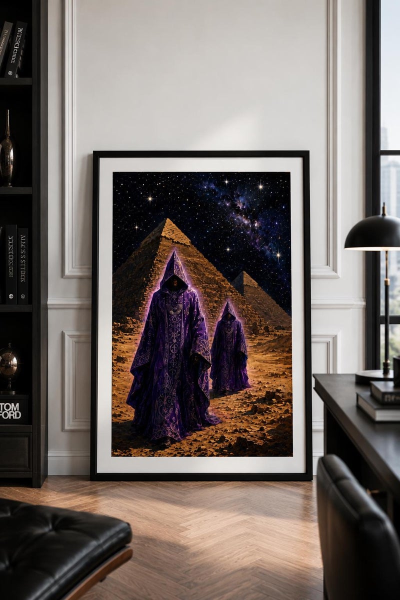 TNESSENTIAL Mystic Pyramid Poster, Cosmic Desert Wall Art, Purple Figures Print, Sci-Fi Fantasy Decor - Image 2