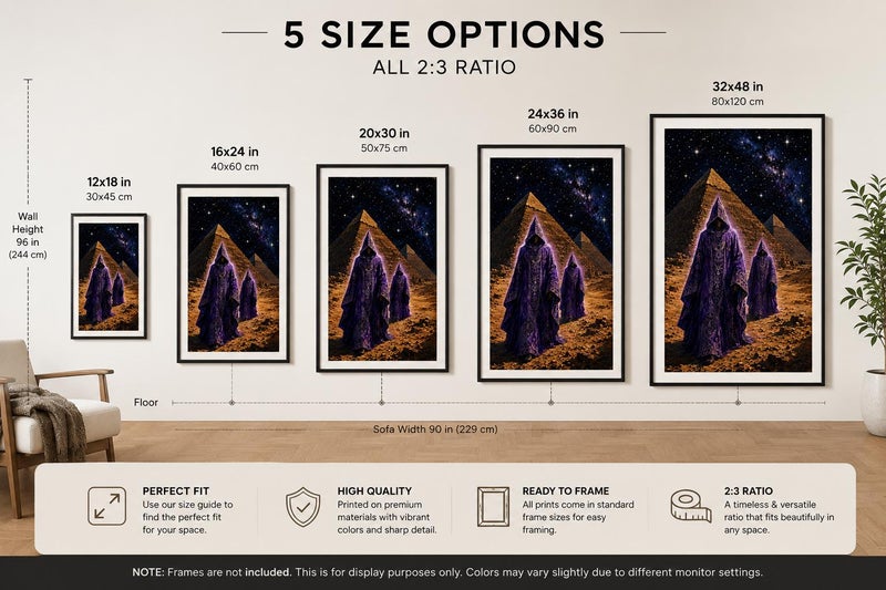 TNESSENTIAL Mystic Pyramid Poster, Cosmic Desert Wall Art, Purple Figures Print, Sci-Fi Fantasy Decor - Image 4
