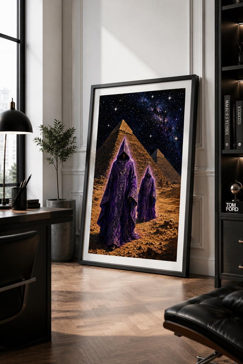 TNESSENTIAL Mystic Pyramid Poster, Cosmic Desert Wall Art, Purple Figures Print, Sci-Fi Fantasy Decor - Image 3