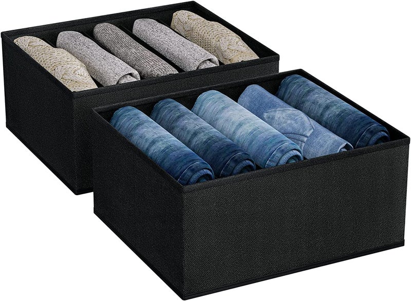 MBW Clothes Organiser for Wardrobe 7 Compartment Wardrobe Organizer for Clothes Cupboard Organizer for Clothes Cloth Organizer for Wardrobe Organizer for Wardrobe Black Pack of 2 - Image 1