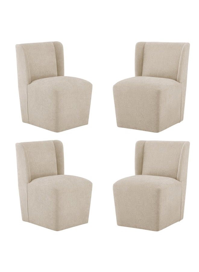 KISLOT Upholstered Dining Chairs Set of 4 with Casters, Wingback Modern Side Armless Deskchair with Rollers for Diningroom Bedroom Livingroom Reading Room, Tan Fabric - Image 1