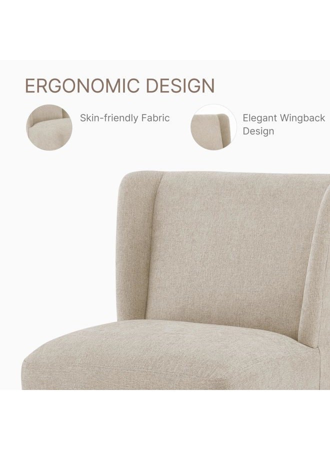 KISLOT Upholstered Dining Chairs Set of 4 with Casters, Wingback Modern Side Armless Deskchair with Rollers for Diningroom Bedroom Livingroom Reading Room, Tan Fabric - Image 4