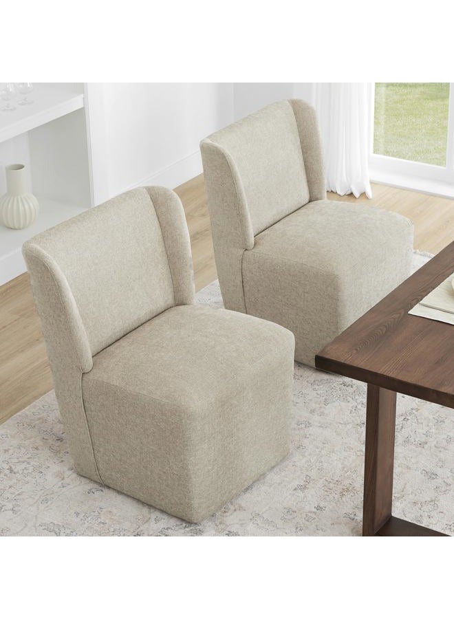 KISLOT Upholstered Dining Chairs Set of 4 with Casters, Wingback Modern Side Armless Deskchair with Rollers for Diningroom Bedroom Livingroom Reading Room, Tan Fabric - Image 5