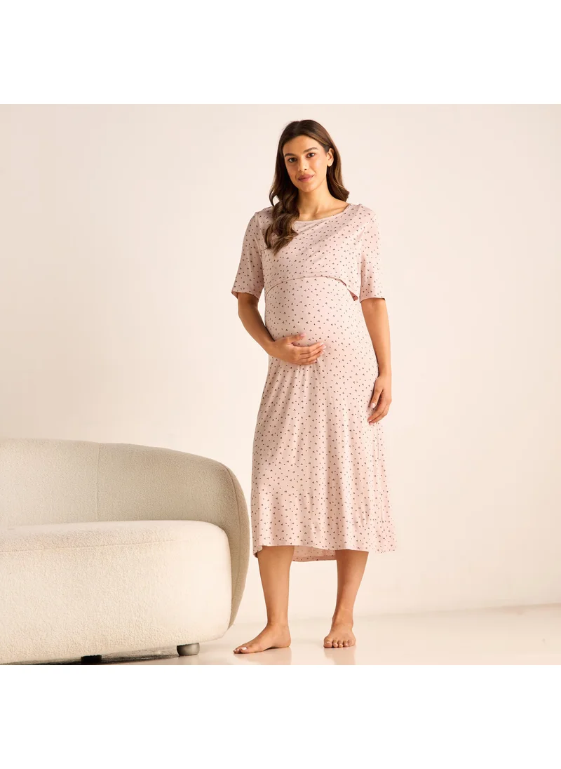 سبلاش فيڤ Printed Maternity Night Dress with Round Neck and Short Sleeves