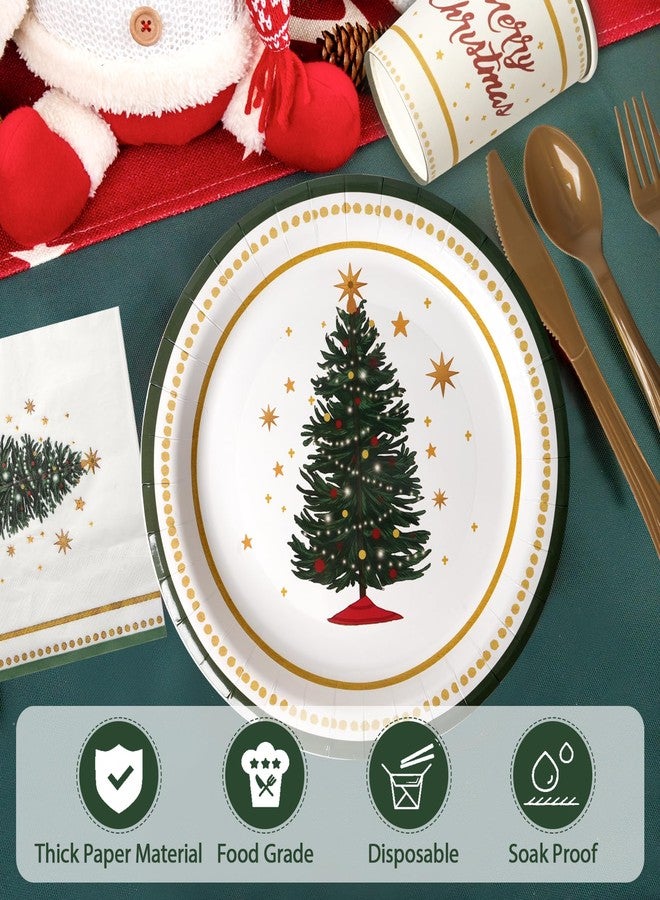 Dereinwo مجموعة أدوات حفلة شجرة عيد الميلاد 175 قطعة من ديرينوو - أطباق ورقية، مناديل، أكواب، شوك، سكاكين، ملاعق لعيد الميلاد باللونين الأخضر والأبيض، أدوات مائدة ورقية قابلة للتصرف لتزيين الطاولة - Image 3
