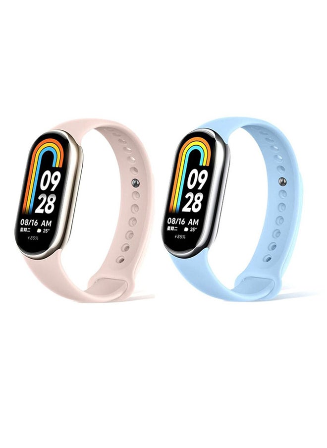 O Ozone [Pack of 2] Silicone Strap Compatible with Xiaomi Mi Band 8, Soft Silicone Skin-Friendly Wrist Strap Adjustable Sports Wristbands Accessories for Women Men (blue/Pink)  - Image 1
