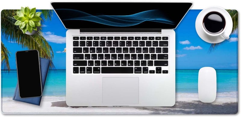 SSOIU Gaming Mouse Pad, Extended Mouse Pad, 35.5x15.7inch XXL Large Big Computer Keyboard Mouse Mat Desk Pad with Non-Slip Base and Stitched Edge for Home Office Gaming Work, Turquoise Tropical Sea - Image 4