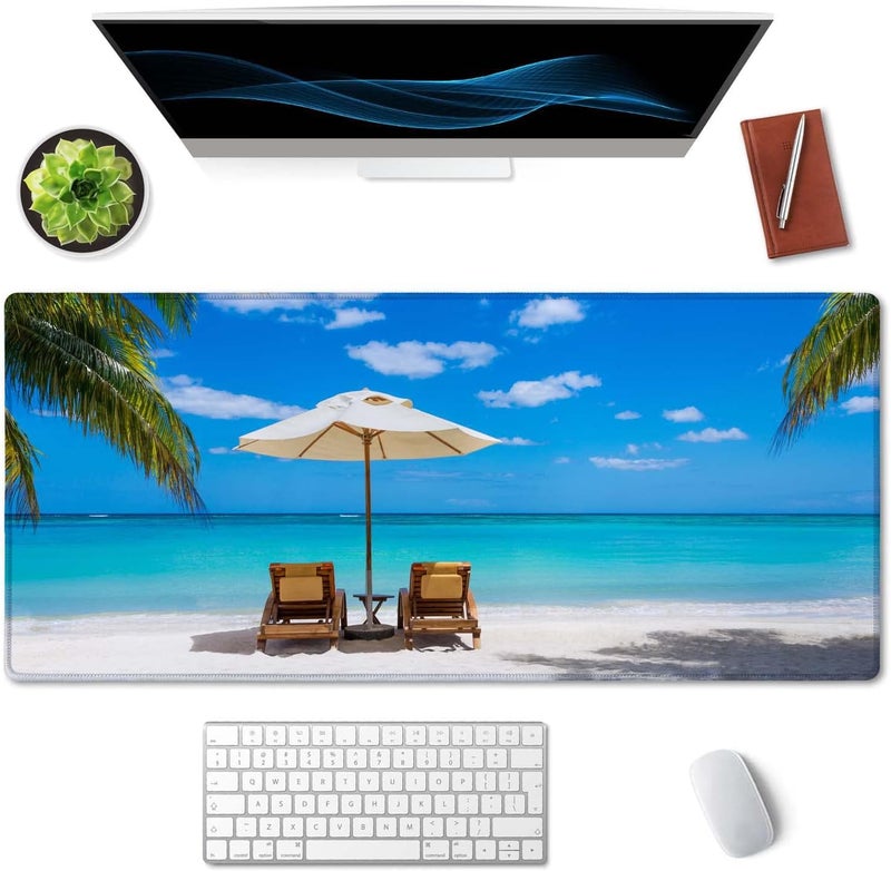 SSOIU Gaming Mouse Pad, Extended Mouse Pad, 35.5x15.7inch XXL Large Big Computer Keyboard Mouse Mat Desk Pad with Non-Slip Base and Stitched Edge for Home Office Gaming Work, Turquoise Tropical Sea - Image 3
