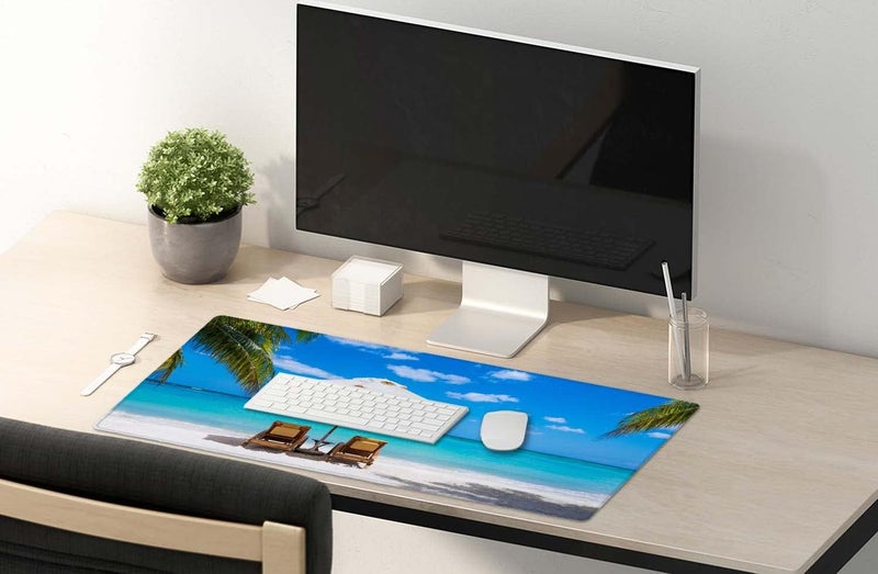 SSOIU Gaming Mouse Pad, Extended Mouse Pad, 35.5x15.7inch XXL Large Big Computer Keyboard Mouse Mat Desk Pad with Non-Slip Base and Stitched Edge for Home Office Gaming Work, Turquoise Tropical Sea - Image 5
