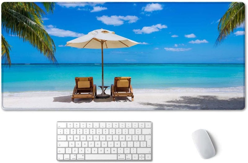 SSOIU Gaming Mouse Pad, Extended Mouse Pad, 35.5x15.7inch XXL Large Big Computer Keyboard Mouse Mat Desk Pad with Non-Slip Base and Stitched Edge for Home Office Gaming Work, Turquoise Tropical Sea - Image 1