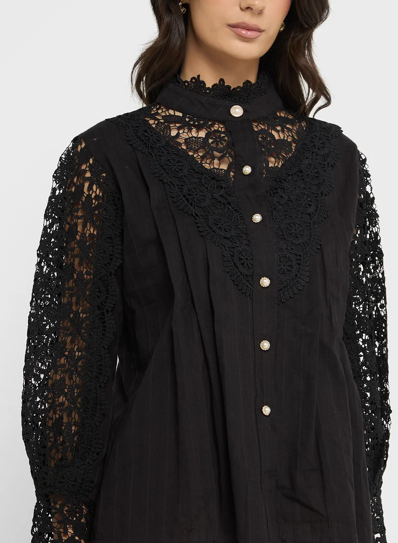 ELLA Lace Button Down Top
