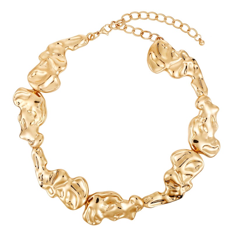 Xyulaan Gold Chunky Necklace for Women, Irregular Design Choker Necklace, Punk Style, 14 Inches, Gold Zinc Metal, One Size, Perfect for Women's Collarbone Area, Great Gift for Any Occasion - Image 1