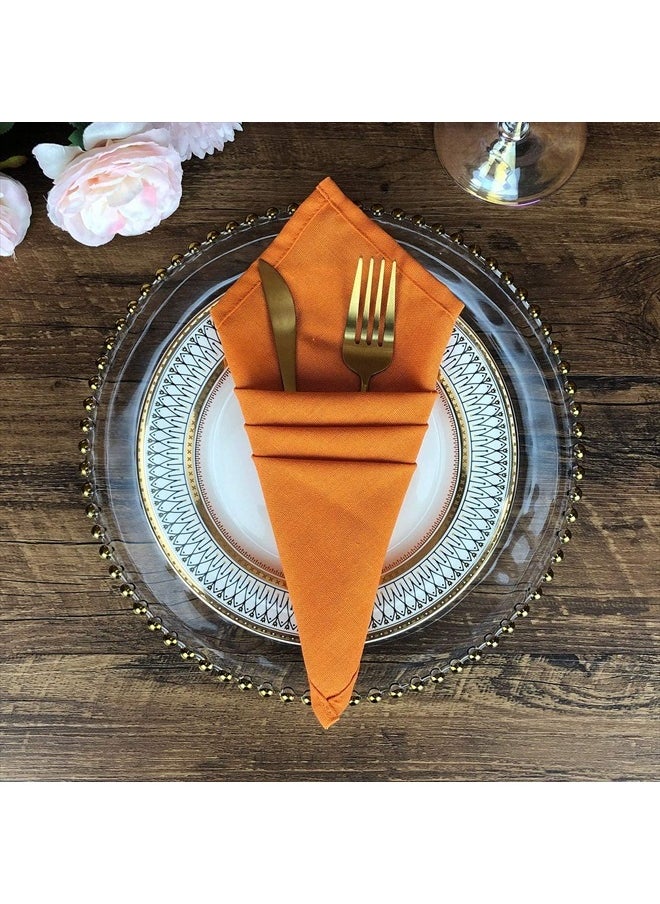 Solid Color Cotton Linen Blended Thin Dinner Fabric Napkins - Set of 12 (40 x 40 cm) - for Events & Home Use (Orange)