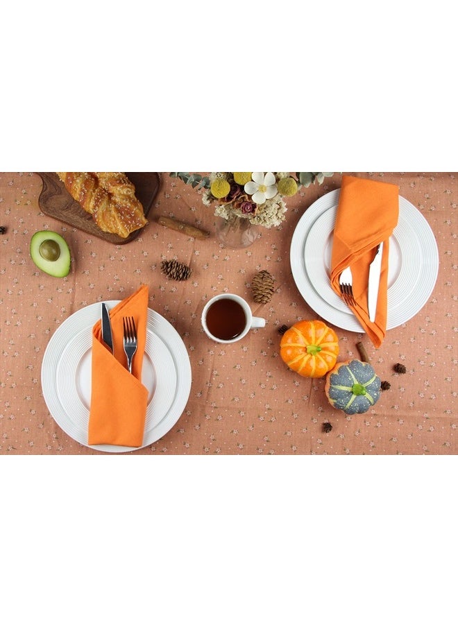 Solid Color Cotton Linen Blended Thin Dinner Fabric Napkins - Set of 12 (40 x 40 cm) - for Events & Home Use (Orange)