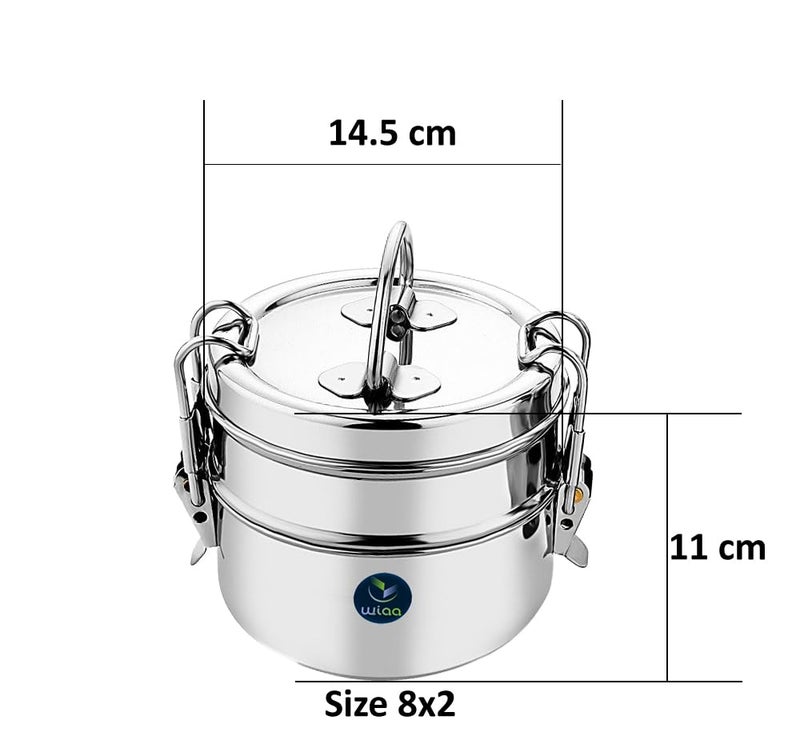 WIAA Stainless Steel Tiffin Box | Lunchbox | Office Lunch Box | School Lunch Box Sada Tiffin with Locking Clip (2 Tier) - Image 4
