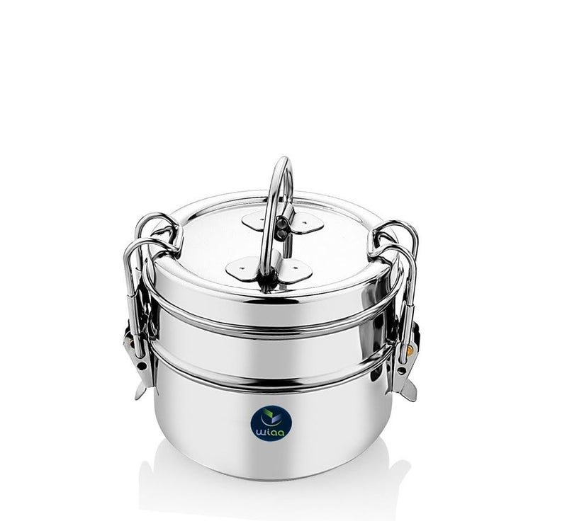 WIAA Stainless Steel Tiffin Box | Lunchbox | Office Lunch Box | School Lunch Box Sada Tiffin with Locking Clip (2 Tier) - Image 1