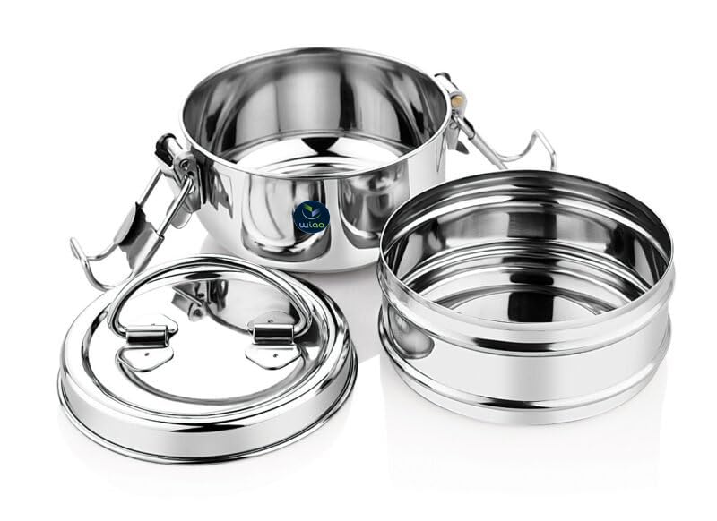 WIAA Stainless Steel Tiffin Box | Lunchbox | Office Lunch Box | School Lunch Box Sada Tiffin with Locking Clip (2 Tier) - Image 2