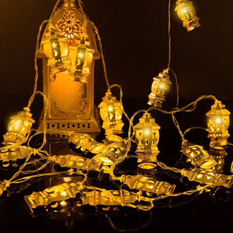 ANPHSIN Ramadan Eid String Light - 9.8ft 20LEDs Eid Moon-star Pattern Metal Kerosene Mubarak Islam Decorative Indoor Lantern Lights with 2 Flash Modes for Muslim Islamic Home Garden Patio Decor Supplies - Image 1