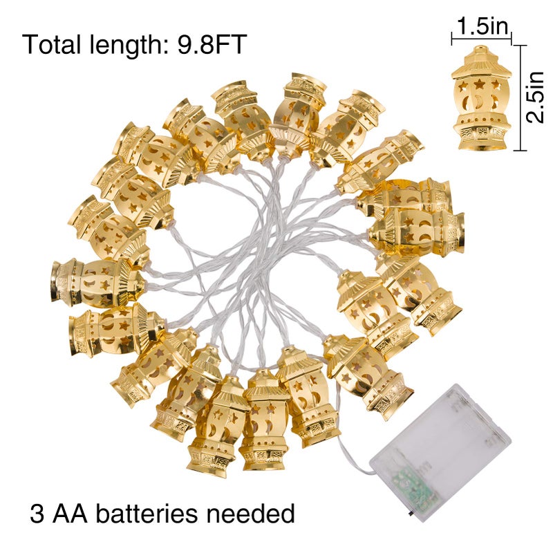 ANPHSIN Ramadan Eid String Light - 9.8ft 20LEDs Eid Moon-star Pattern Metal Kerosene Mubarak Islam Decorative Indoor Lantern Lights with 2 Flash Modes for Muslim Islamic Home Garden Patio Decor Supplies - Image 3