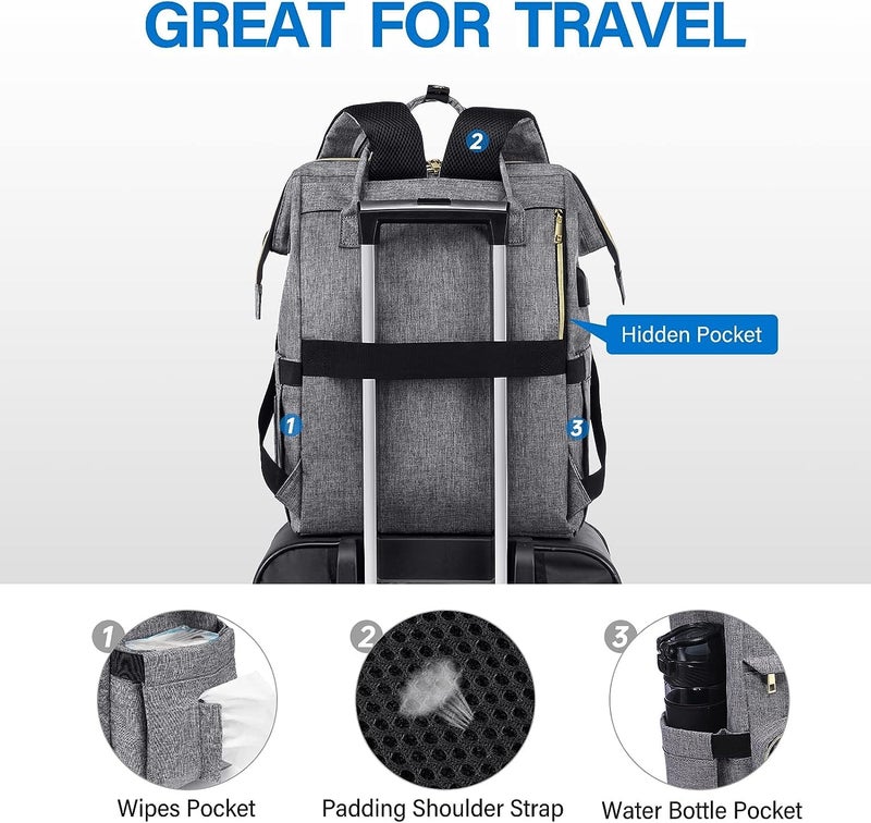 Contacts Unisex 4 Compartment Laptop Backpack, 15.6 Inch Work Backpack Purse Waterproof Anti-Theft Travel Back Pack With USB Charging Port (Grey) - Image 5