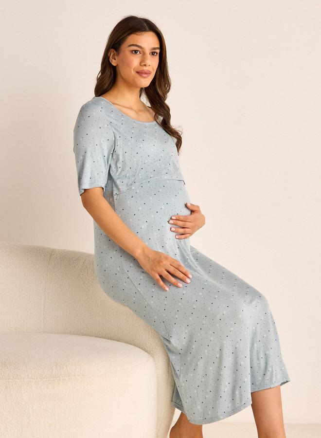 Splash FAV Printed Maternity Night Dress with Round Neck and Short Sleeves - Image 2