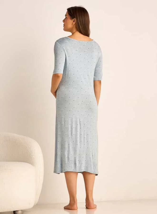 Splash FAV Printed Maternity Night Dress with Round Neck and Short Sleeves