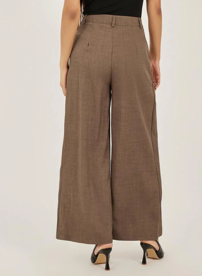 Styli Brown High Rise Wide Leg Pants