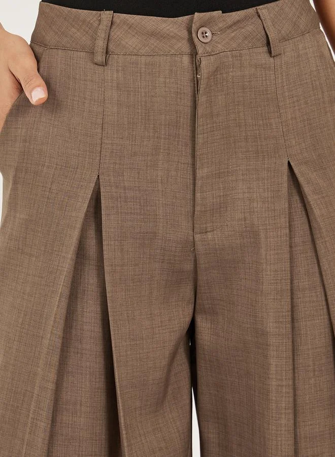 Styli Brown High Rise Wide Leg Pants