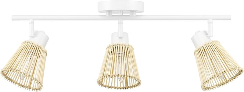 Globe Electric 64000043 22" 3-Light Track Lighting, Matte White, Bamboo Shades, Pivot Shade, Ceiling Light, Track-Light Heads, Kitchen Lights, E12 Socket - Image 1