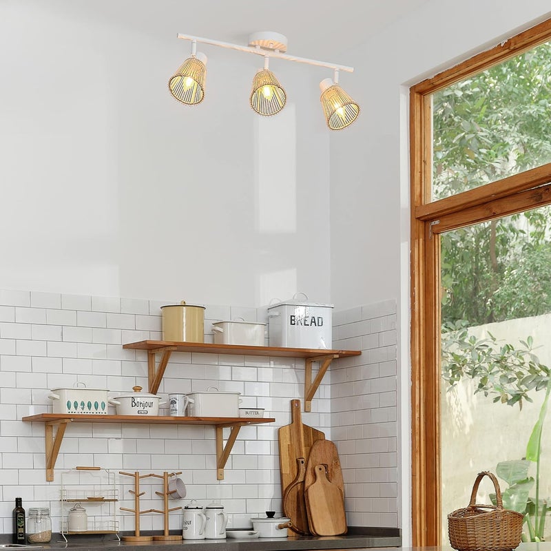 Globe Electric 64000043 22" 3-Light Track Lighting, Matte White, Bamboo Shades, Pivot Shade, Ceiling Light, Track-Light Heads, Kitchen Lights, E12 Socket - Image 5