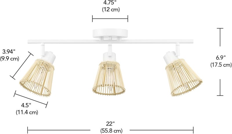 Globe Electric 64000043 22" 3-Light Track Lighting, Matte White, Bamboo Shades, Pivot Shade, Ceiling Light, Track-Light Heads, Kitchen Lights, E12 Socket - Image 2